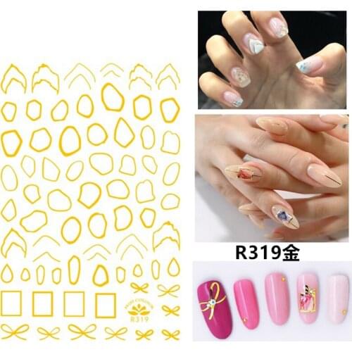 Self-adhesive 3D Stickers for Nails Golden Geometry Line Nail Art Decorations Small Size Fashion Stickers Women Girl Nail Foil