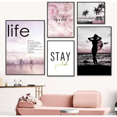 Sea Sky Girl Palm Tree Feather Van Quote Wall Art Canvas Painting Nordic Posters And Prints Wall Pictures For Living Room Decor