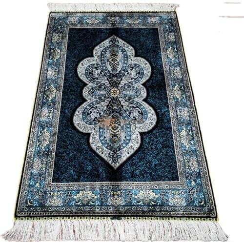 Seeykeep™ 2.7x4ft Rectangle Silk Handknotted Rug With Exquisite Mezquita Dome Pattern On Blue Backcolor -NY3016295