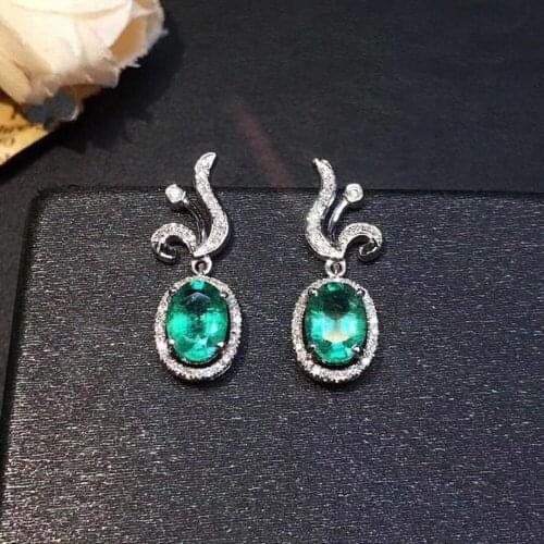 Earring Natural emerald earring Free shipping Real original emerald 925 sterling silver 4*6mm 2pcs Gem