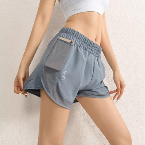 Sports Shorts Lose Mesh Patch Double Pockets Quick Dry Running Aerobic Fitness High Waist Outside Shorts biker shorts women