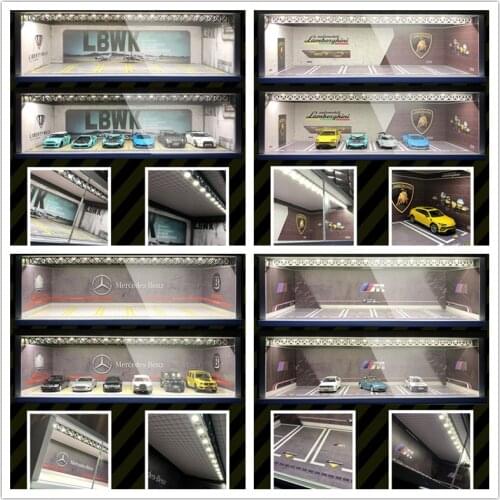 Led Light Diorama Garage Display Cabinet Carport LBWK LB AMG Lambo JDM Nissan Nismo for 1:64 Model Car