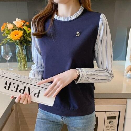 Fashion Womens Tshirt Casual Tops patchwork T Shirt Basic bottoming shirts Ladies o-neck Long Sleeve Tee Shirt