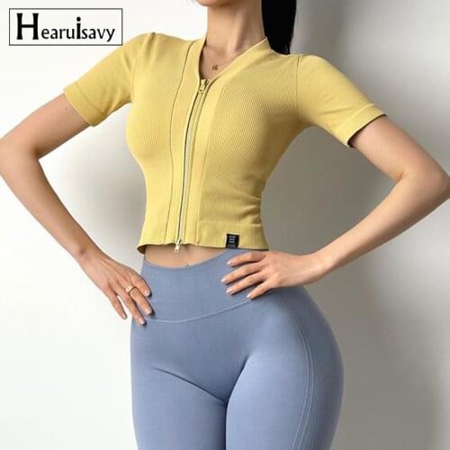 Womens Fitness Exercise Short Sleeve Push-Ups Jogging Pilates Yoga Jacket GYM Zip Training Clothes Workout Tight Crop Top