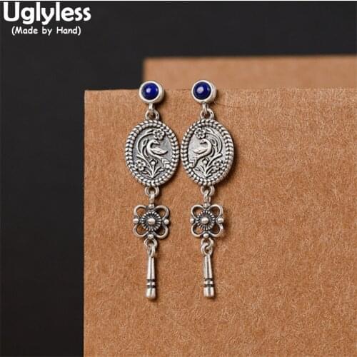 Uglyless Peace Pigeons Birds Earrings for Women Exotic Eastern Charming Jewelry Agate Lapis Earrings 925 Silver Tassels Brincos