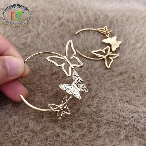 F.J4Z Designer Butterfly Hoop Earrings for Women Cuty Romantic Girls Ear Hoops Lady Jewelry Gifts Wholesale Dropship