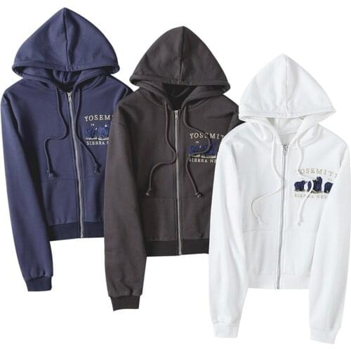 Fall Womens Casual Embroidery Hoodies Sweatshirts Tops Winter Long Sleeve Zipper Pullovers Outfits Korean Letter Jacket Coats