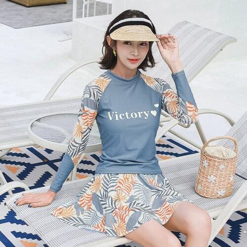 Rash Guard Women Long Sleeve Swimsuit Sleeves Swimwear With Push Up Female Covering Korea Ins Pure Print Polyester