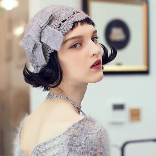 Spring Autumn Korean Version Beret Hat Wool Knit Casual Female Berets Cap British Women Sweet Lovely Bowknot Ladies Hats H6765