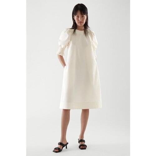 Women Dress 2021 Spring and Summer New Ladies Solid Color Round Neck Dress