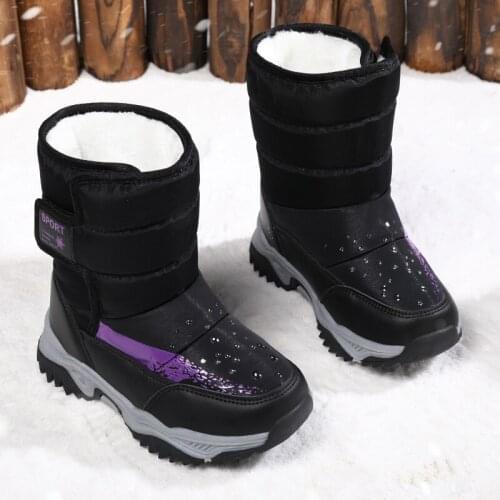 Winter Childrens Snow Boots Waterproof Girls Cotton Shoes High-top Outdoor Hiking Sneakers Non-Slip Keep Warm Camping Footwear