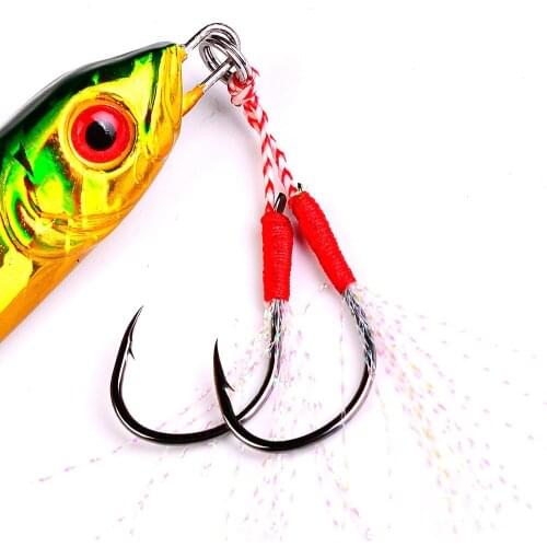 10Pcs Japanese Fishing Lure Slow Jigging Cast Jigs Assist Hook Fluorescent Barbed Squid High Carbon Steel Hooks Thread Feather