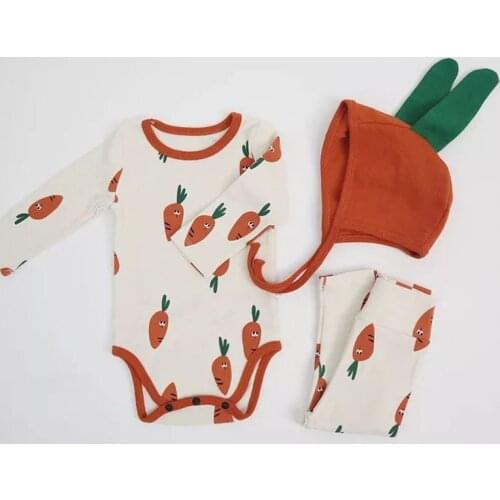 2020 Spring New Baby Bodysuits Printed Carrot Overall And Hat Toddler Pajamas Suit Kids Household Clothing 0-2T