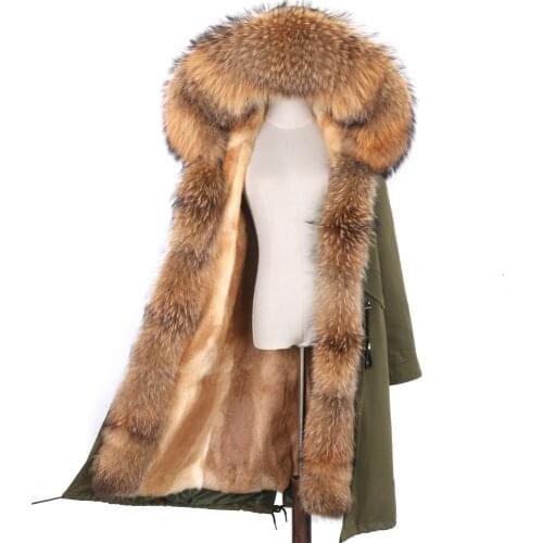2021 New Thick Real Rabbit Fur Liner Natural Raccoon Fur Collar Hooded Waterproof Womens Coats and Jackets Winter Women Parka