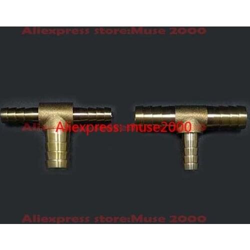 4 5 6 8 10 12 14 16mm Quick fitting Brass Tee connector tube joint Splicer 3 tube Pipe Fitting Hose Barb Copper Barbed silica