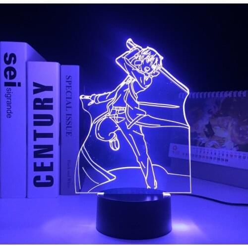 Anime Sword Art Online Figure Kirito Acrylic LED Light for Bedroom Decor Nightlight Birthday Gift Room Manga SAO 3D Lamp