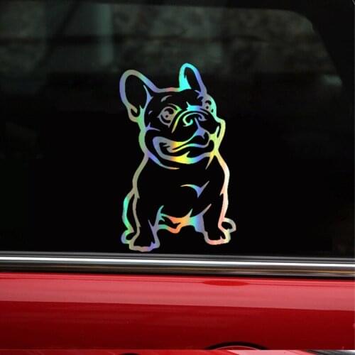 Car Sticker Vinyl 8*13cm French Bulldog Animal Decor Funny Sticker Decal Reflective Laser Motorcycle Car Styling 3D Stickers