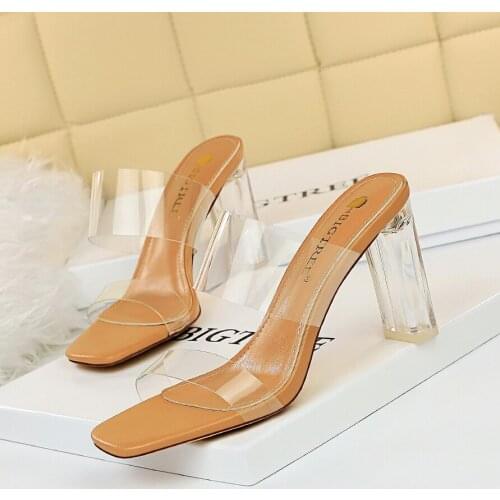 BIGTREE 2020 New Summer Strange Heel Design Women Slippers Clear PVC Transparent Jelly Sandals Femmes Fashion Open Toe Shoes