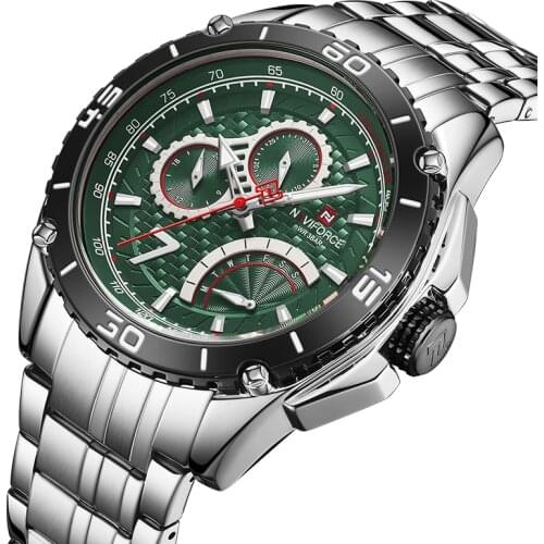 Fashion NAVIFORCE Business Wristwatch Sport Men Watch Brand Luxury Silver Green Military Stainless Steel Date Quartz Male Clock