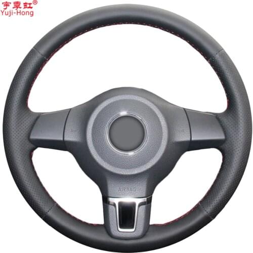 Yuji-Hong Genuine Leather Car Steering Wheel Cover Case for Volkswagen VW Golf 6 Santana Jetta Polo Bora Touran Magotan Cover