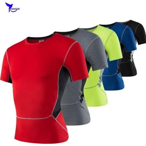 2019 Compression Jogging Shirt Short Sleeves Running T-shirt Gym Fitness Clothing Mesh Patchwork Breathable Quick Dry Sportswear