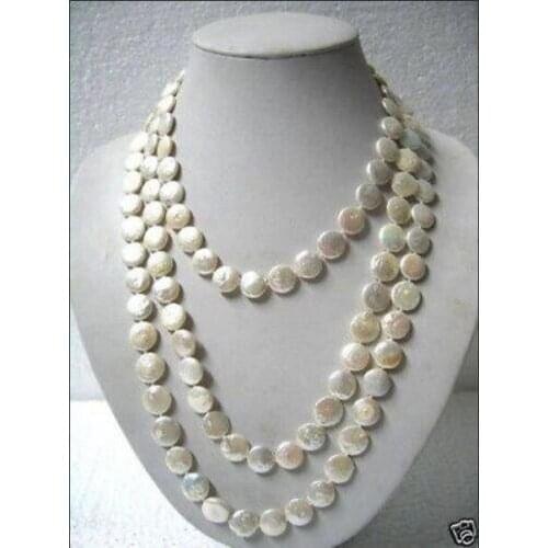 Beautiful natural 11-13mm White Freshwater pearl Coin Pearl 50" Long Necklace