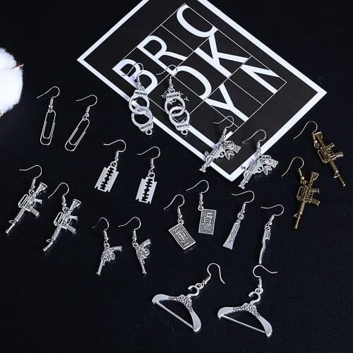 1Pair Cool Punk Earrings Creativity Hook Earring Dangle Drop Gun Blade Pistols Handcuffs Toothpaste Jewelry Fashion Accessories