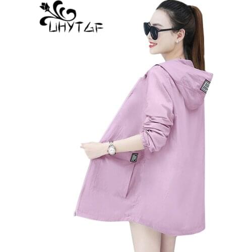 UHYTGF Loose 5XL Oversized Sun Protection Clothing Long Sleeve Anti-UV Outdoor Summer Top Jacket Women Breathable Thin Coat 1059