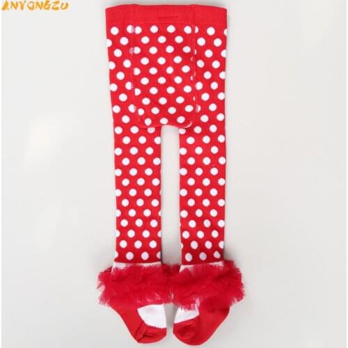 2pcs/lot Anyongzu Girls Dot Red Children Leggings Autumn Baby Christmas Lace Pantyhose dance 2t to 5t