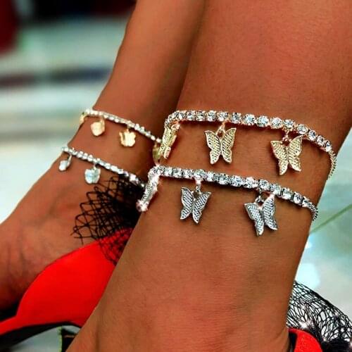 Fashion Butterfly Chain Ankle for Women Golden White Gold Pink Purple Blue Alloy Pendant Ankle Jewelry for Girls