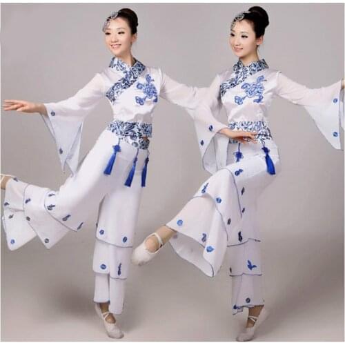 Ms. Yangko Dance New Classical Dance Costume Adult Blue and White Costume National Dance Costume Stage Performance