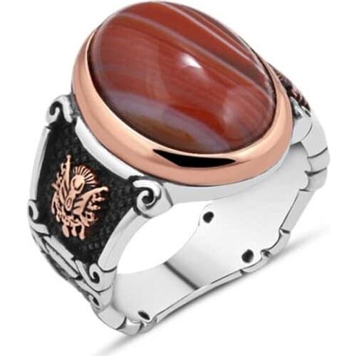 Pvc capsules Agate Stone Silver Men 'S Ring