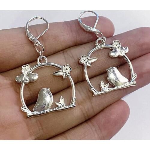 New Personality Fashion Jewelry Bohemian Circle Bird Nest Retro Alloy Bird flower Pendant Woman Earring Best gift for girlfriend