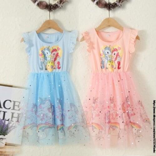 Disney Girls Clothes My Little Baby girl pony Princess Dresses Flying Sleeve Kid Dress Party Girl Dresses Children Clothing 3-8Y