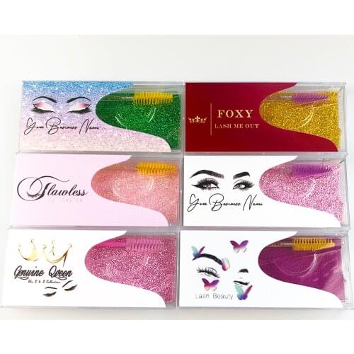 FOXYFOX Wholesale Eyelashes Box Package With Faux Mink Lashes Custom Logo Plastic Sliding Clear Lashes Box Case With Lash Brush