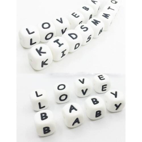 20PCS Silicone Alphabet Letter Food Grade Silicone Beads for Teething Necklace in 26 letters BPA Free Silicone Letter Beads