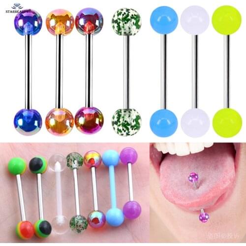 Starbeauty 18 Style 6pcs/lot 14G Steel Acrylic Tongue Piercing langue Nipple Ring Sex Tongue Rings Helix Nipple Piercing Jewelry