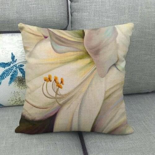Oil Painting Lily Flowers Decorative Pillows Case Outside Linen Floral Cushion Cover for Sofa Chair Couch Home Decoration