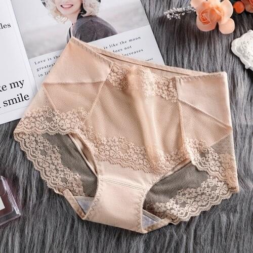 Women Sexy Lace Hollow Transparent High Elasticity Belt Breathable Underwear Female Cotton Middle Waist Exquisite Panties Breifs