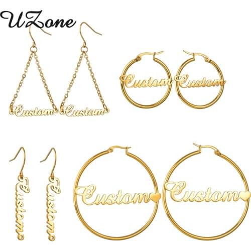 UZone Hot Sale Customized Name Hoop Earrings for Women Personalized Stainless Steel Nameplate Earrings Birthday Gifts