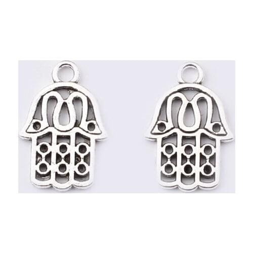 20PCS Antique 2 Size Hollow Filigree Hamsa Palm Hand Charms Carved Star Pendant DIY Jewelry Craft Accessories