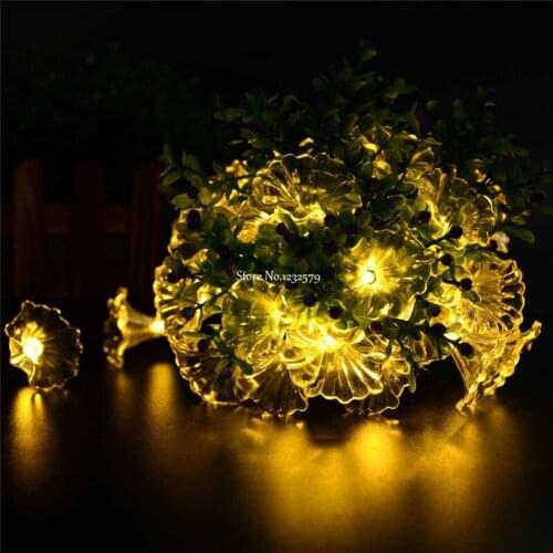 Waterproof 6M/20ft 30 LED Solar Powered Morning Glory Flower Fairy String Light for Wedding Christmas Party Outdoor Decor