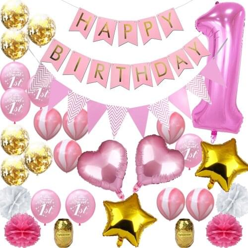 1 Set Baby Shower Boy Girl Latex&Foil Balloons Confetti Set My 1st Happy Birthday Party Decoration Kids Balloon 1 Year Old Favor