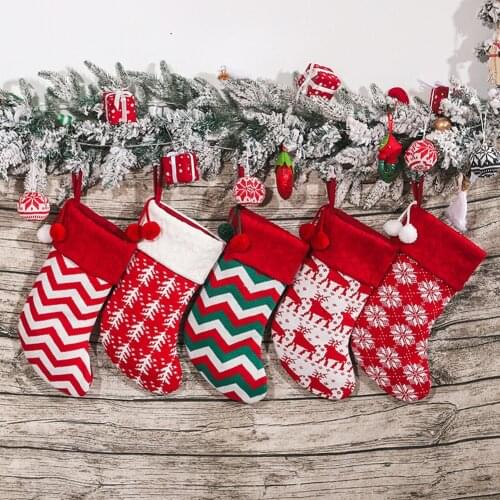 Knit Christmas Stockings Socks Fireplace Hanging Stockings Printing Xmas Candy Gift Bag Personalized Home Party Decoration