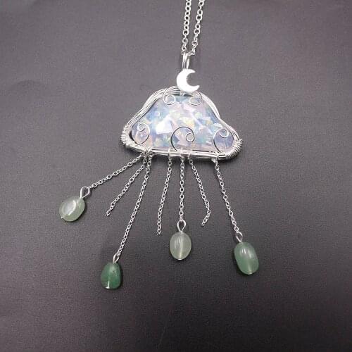 Handmade Weaven Fairy Cloud Pendant Necklaces Women Romantic Light Green Natural Stone Raindrop Charm Necklace Birthday Gifts