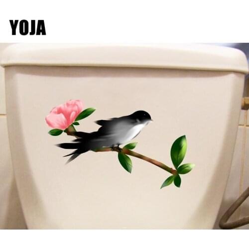 YOJA 22.5*13.1CM Swallow Pink Flowering Branch Classic Home Wall Decor WC Toilet Seat Stickers T1-0819