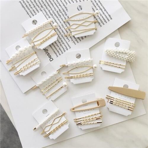 Pearl Bead Hair Clip Set For Women Snap Button Hair Pins for Girls Sweet Pearl Hairpin Hair Clips Jewelry Lady Barrette Stick