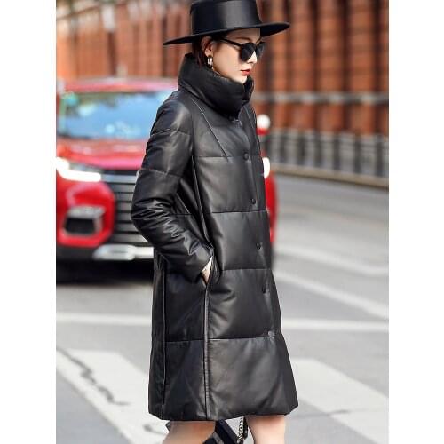 Winter Genuine Leather Down Jacket Women Real Sheepskin Coat White Duck Down Coat Long Leather Jackets 2020 MFQY9010