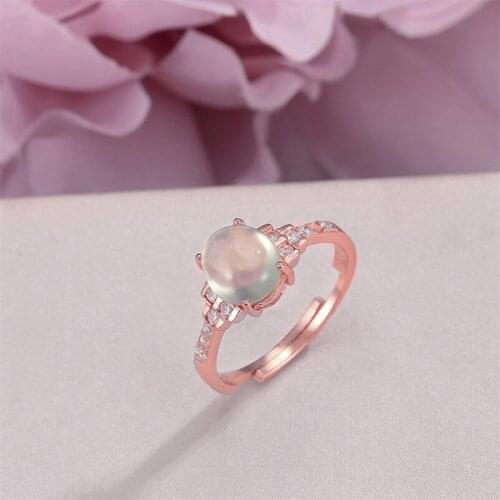 Fine Jewelry Rings For Women S925 Silver Natural 8*7mm Prehnite Green Oval Gemstone 18K Rose Gold Plated Adjustable Ring R-PR003