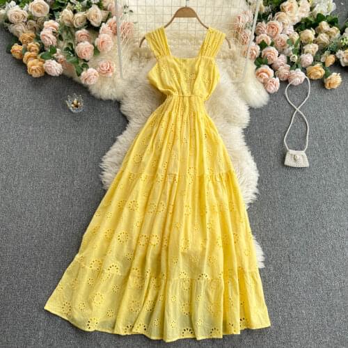 Womens Spring Summer Runway Fashion Sleeveless Hollow Out Slip Dress Female Chic Travel Beach Party Dress TB1984